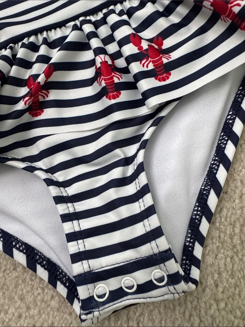 Sperry Navy & White Striped Long-Sleeve One-Piece Swim Set with Red Trim